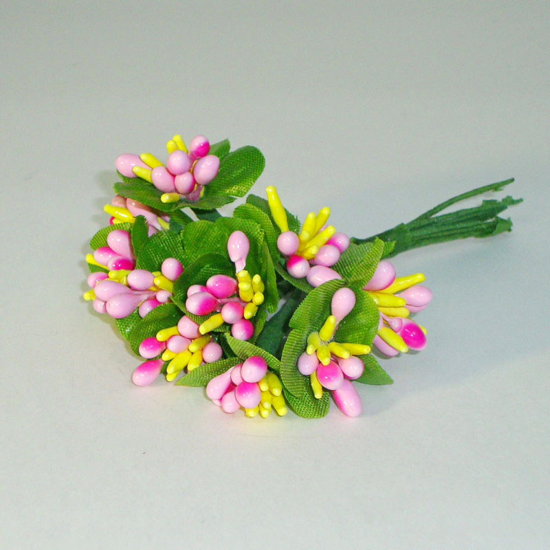 картинка Букетик тычинок с зеленью-12шт. цв.розовый с желтым от магазина Пряжа Макошь Ярославль