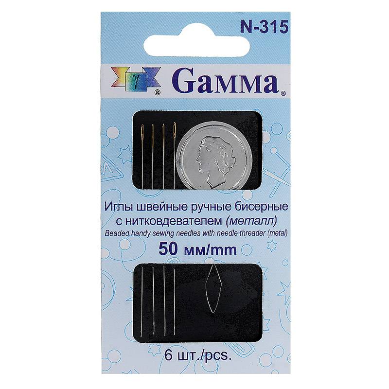 картинка Gamma Иглы бисерные №50 сталь N-315 d 0.4 мм 6 шт с нитковдевателем от магазина Пряжа Макошь Ярославль
