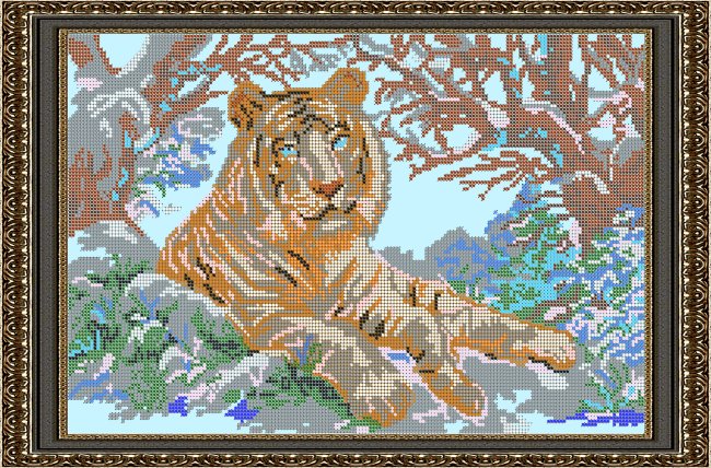 картинка Рисунок на ткани для вышив. бисером "Тигр в зимнем лесу" 38х25см  от магазина Пряжа Макошь Ярославль