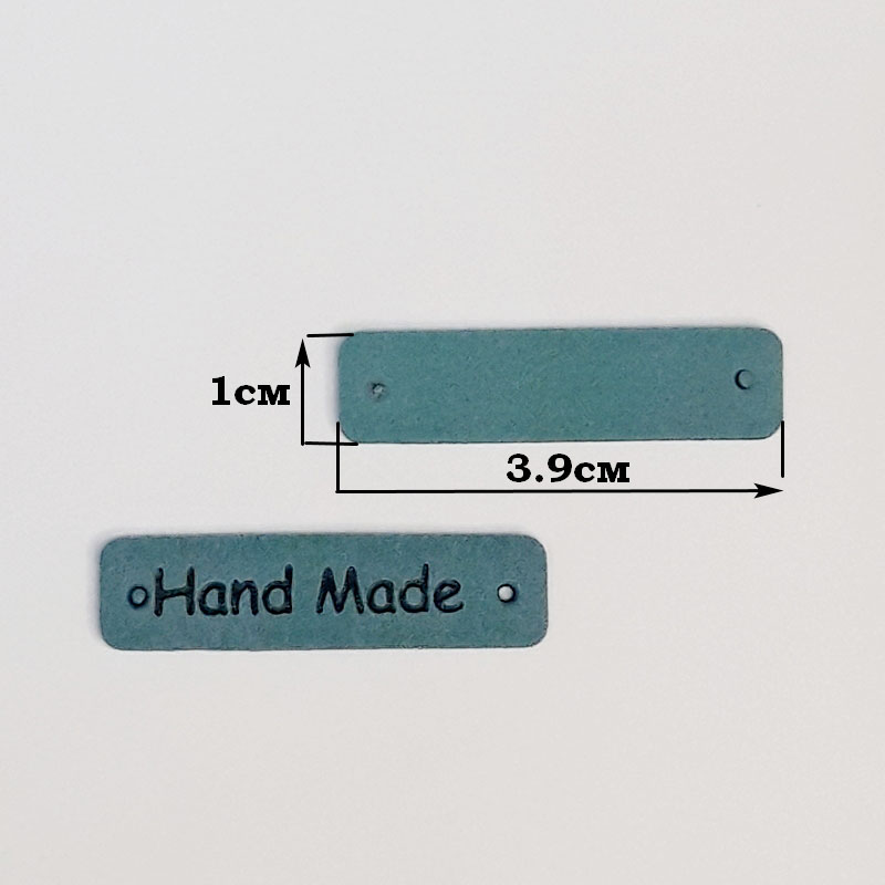 картинка Бирка кожаная "Hand made" 39×10мм цв.синий от магазина Пряжа Макошь Ярославль
