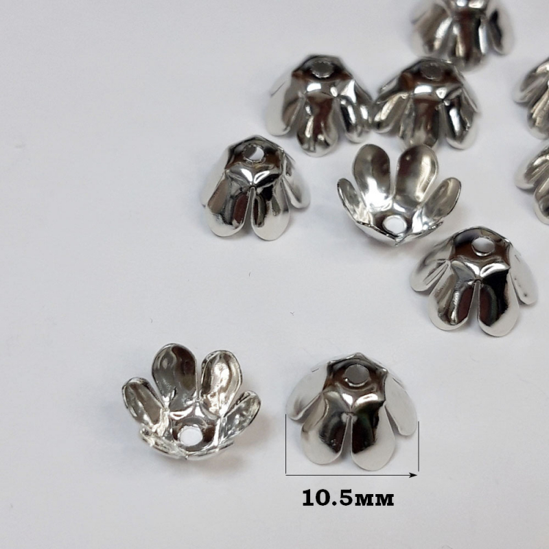картинка Шапочки для бусин 10,5х6мм-10шт цв.серебро, отверстие 2мм от магазина Пряжа Макошь Ярославль